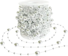 Christmas Tree Beads Garland Decoration,66 Feet Silvery Pearl Strands 