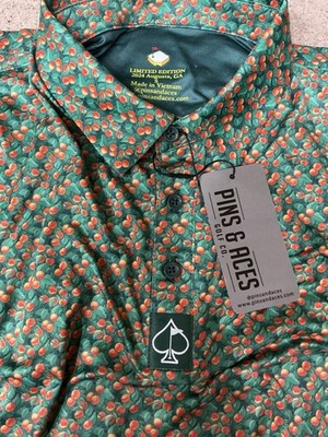Pins and Aces Mens Golf Polo Shirt Limited Edition Augusta Peach Sz S 38x29 New
