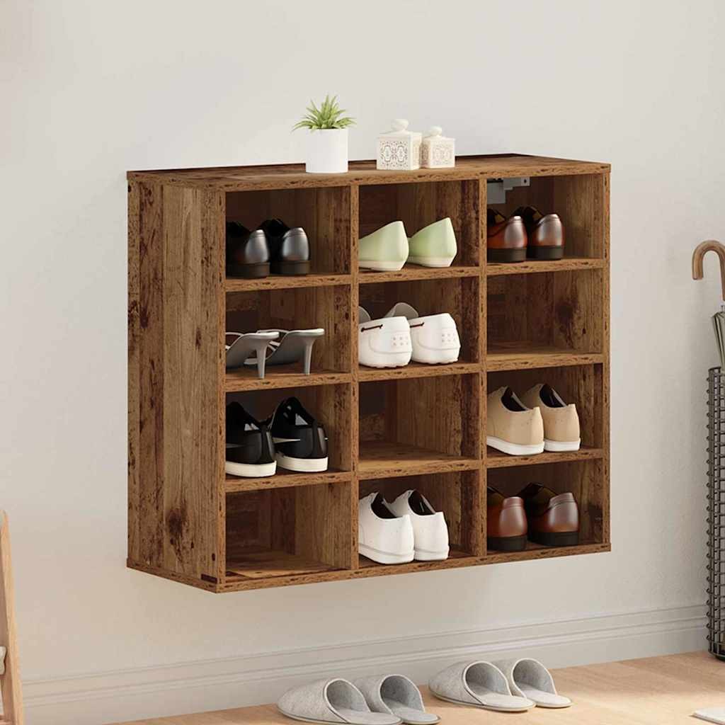 Mobile Porta Scarpe Legno Vecchio | Scarpiera Bassa 77,5 cm