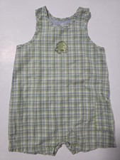 Carter's Vintage Baby Boy's Romper Shorts Size 24 Months Turtle Green Plaid