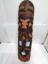 Hand Carved Wooden Hawaiian Tiki Mask 25" Tall 6" L