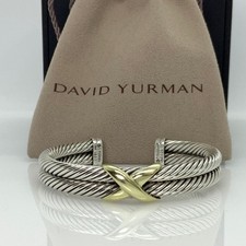 David Yurman Double X Silver 10mm Cable Cuff Classic Bracelet Size Medium