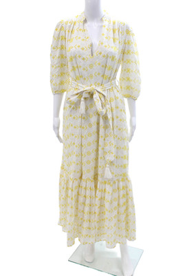 Mille Resort & Travel Women Maxi Wrap Dress White V Neck 3/4 Sleeve Size XS