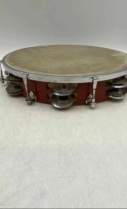 Red White Hand Percussion Musical Instrument Round Single Row Tambourine - Image 3 of 4