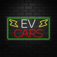 EV Cars Neon Sign for Retail Displays | LED Flex Neon | 37"W x 20"H x 1"D