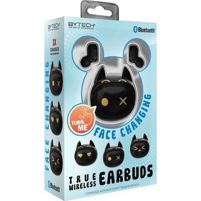 Bytech Rotating Black Cat True Wireless Earbuds Face Changing