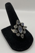 Vintage Sterling Silver 925 Moonstone Oval Cluster Ring Size 6.5 7.11g 