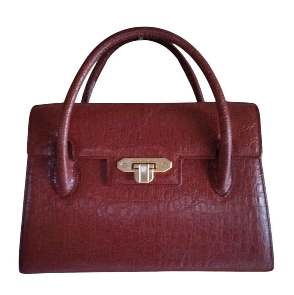 Valentino Garavani Brown Leather Box Handbag, Vintage, No Shoulder Strap Japan