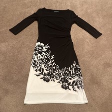 Ralph Lauren Black 3/4 Sleeve Cream Floral Sz 6 Midi Dress Lined Stretchy