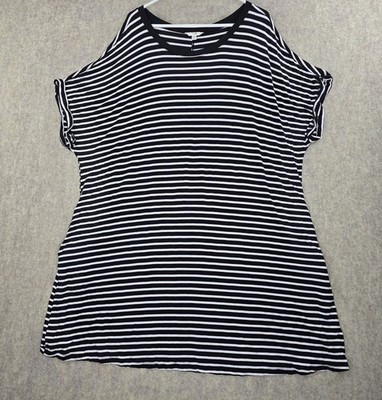 Terra & Sky Women Plus Size 3X T-Shirt Black White Striped 95% Rayon Relaxed Fit