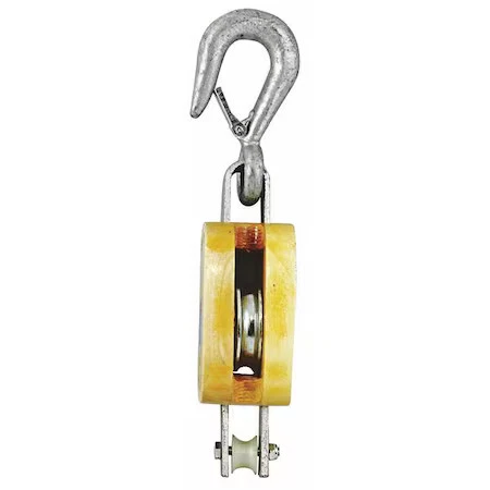 INDUSCO C0616900076 Manila Rope, Block, 4", Single Wood, w/Hook