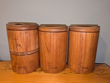 Set Of 4 Vintage MCM Cornwall Kit Canister Set Wood Flour, Sugar, Tea  Coffee