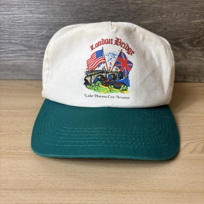 Vintage London Bridge Hat Cap Snap Back White Green Souvenir Lake Havasu Arizona