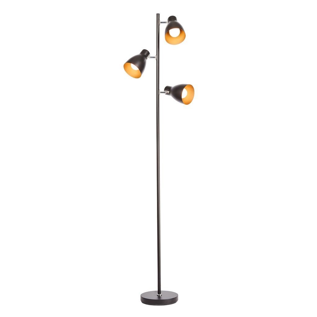 Lampadaire vintage métal noir et doré rétro avec 3 spots orientables E27