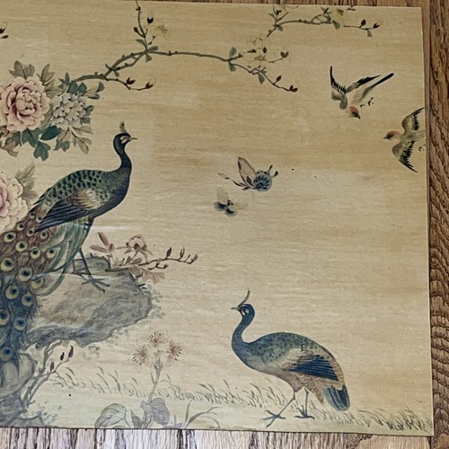 Papel pintado vintage asiático japonés 1963 con temática sobre madera delgada PlsCDesc aves naturaleza - Imagen 6 de 14