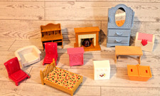 Plastic Miniature Dollhouse Furniture LOT Wardrobe Fireplace Bed Chairs Table
