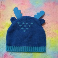 Deer Moose Antlers Ears Winter Beanie Hat Boy Toddler Knit Blue