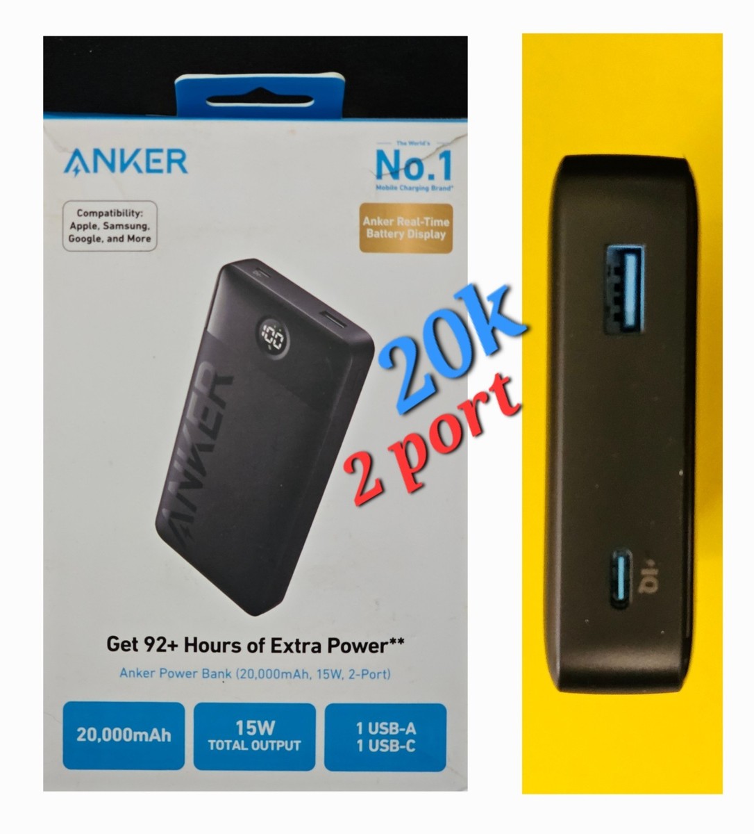 Anker 325 Power Bank 20000mAh USB-C Portable Charger 2 Port 20k  194644131135| eBay