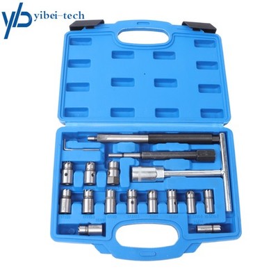 17PCS Diesel Injector Seat Cutter Cleaner Universal Injector Re-Face Reamer Tool