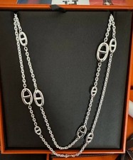 Hermès Farandole Sautoir Necklace 160 cm 925 Sterling Silver Long Chain Anchor