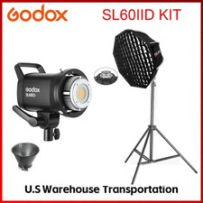 US Godox SL60IID Bowens COB LED Video Light 90cm Grid Softbox 2m Light Stand Kit