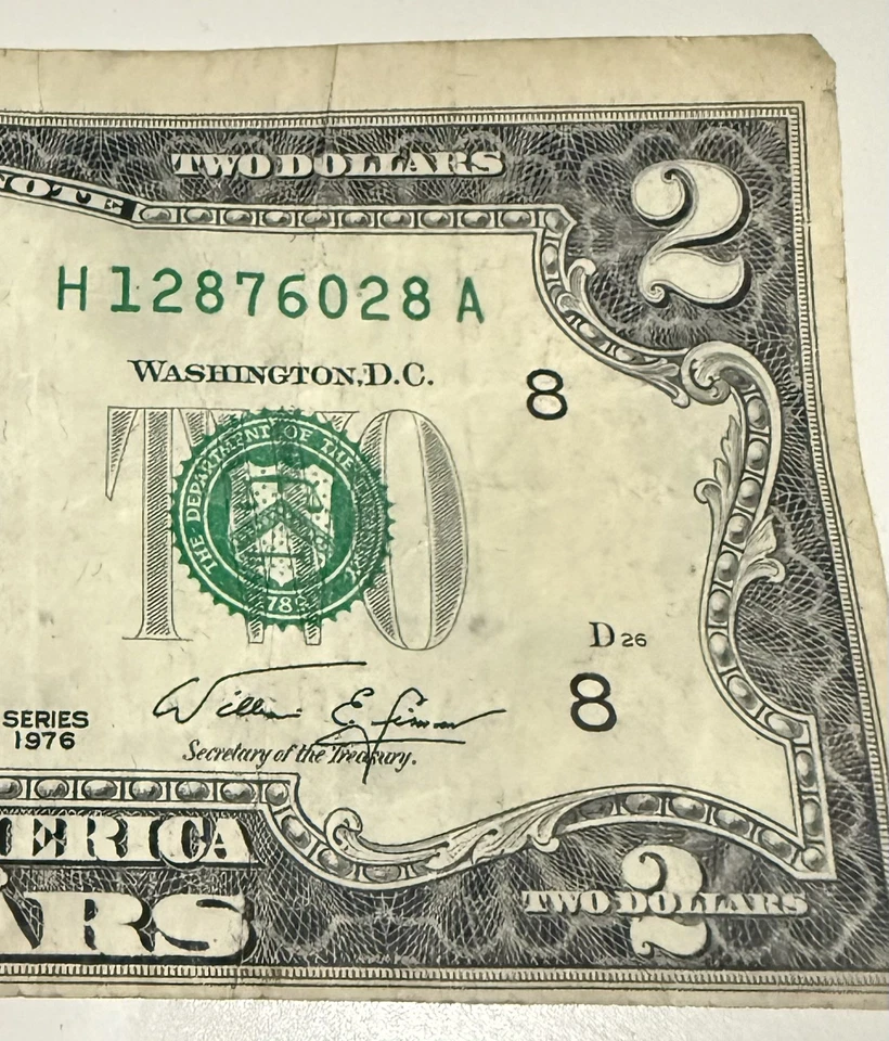 1976 $2 Dollar Bill Error (Miscut/Misaligned) H12876028A  A Rare-Front & Back - Image 3 of 3