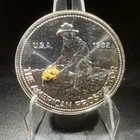 1982 Engelhard 1oz Silver American Prospector With GOLD NUGGETS Big E Reverse
