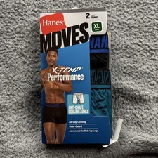 Hanes Moves X-Temp Performance Trunks Mens XL 40-42 2 Pack Black Teal Underwear