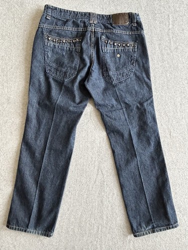 Mecca Jeans Mens 36x32 Slim Straight Dark Wash Blue Vintage 90s Hip Hop Cotton - Picture 3 of 14