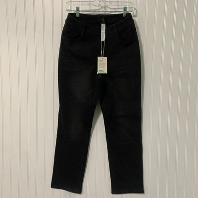 Halara Womens M Petite Flex Denim Straight Leg Black High Waisted Stretch Pants