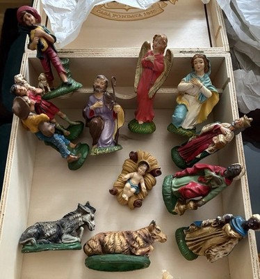 Vintage 4  Italian Nativity Set Christmas 13 Pcs Paper Mache  Circa 1950's EUC