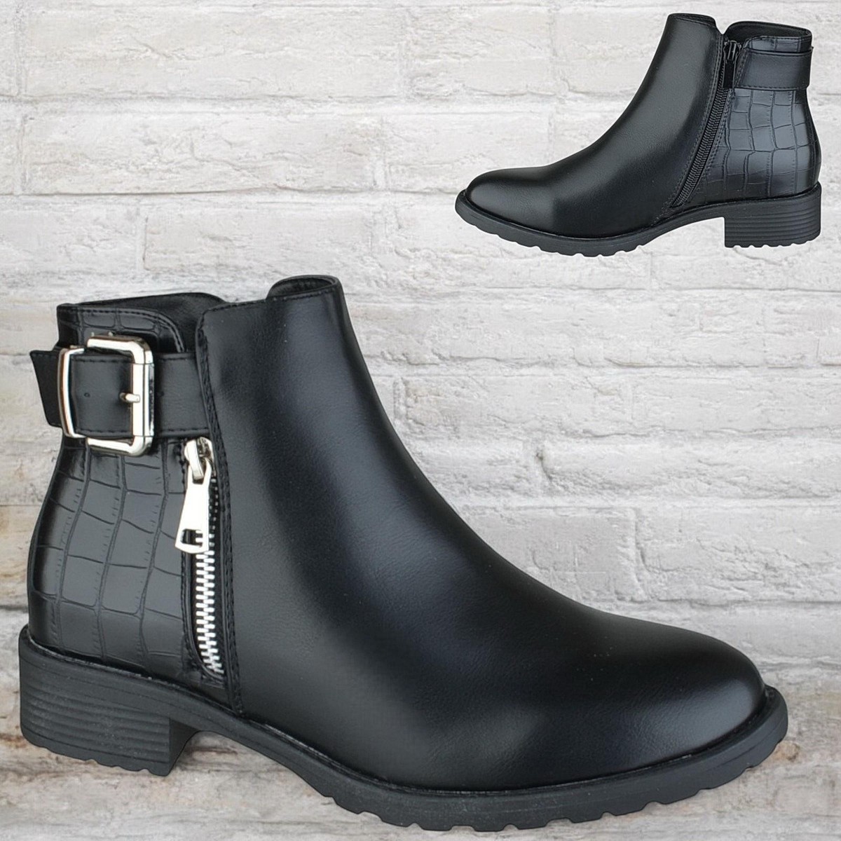 WOMENS LADIES LOW BLOCK HEEL ZIP UP WORK OFFICE CHELSEA ANKLE BOOTS SHOES  SIZE