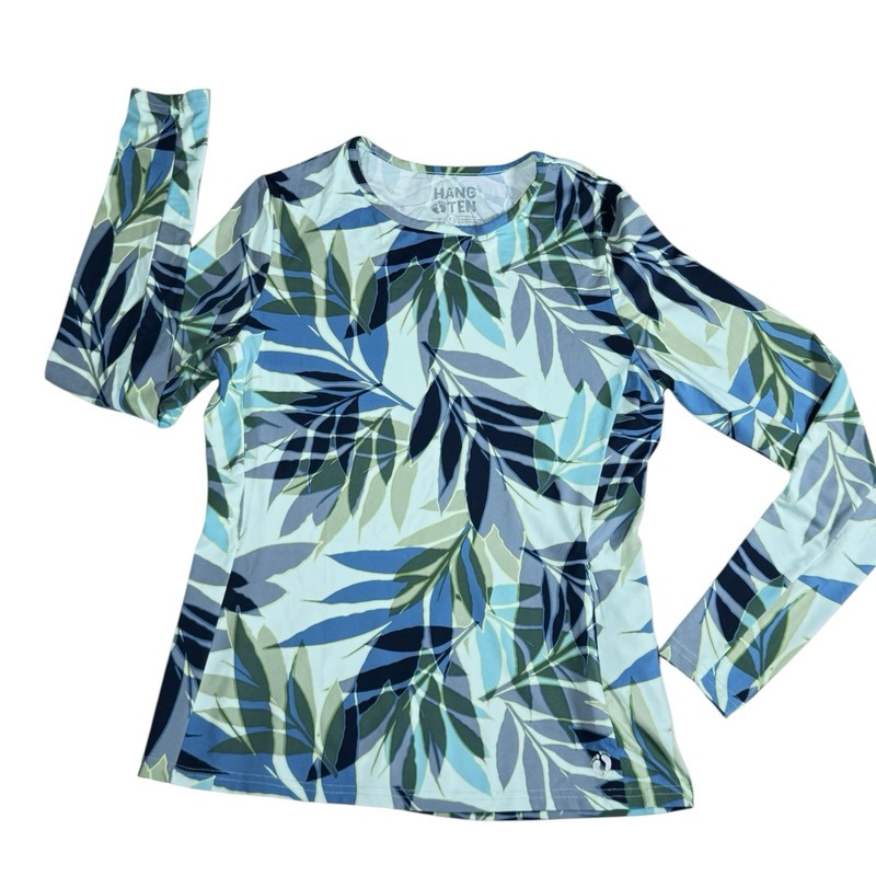 Hang Ten Top UV Protection (UPF 50+) Women XS Long Sleeve Tropical Leaves Beach