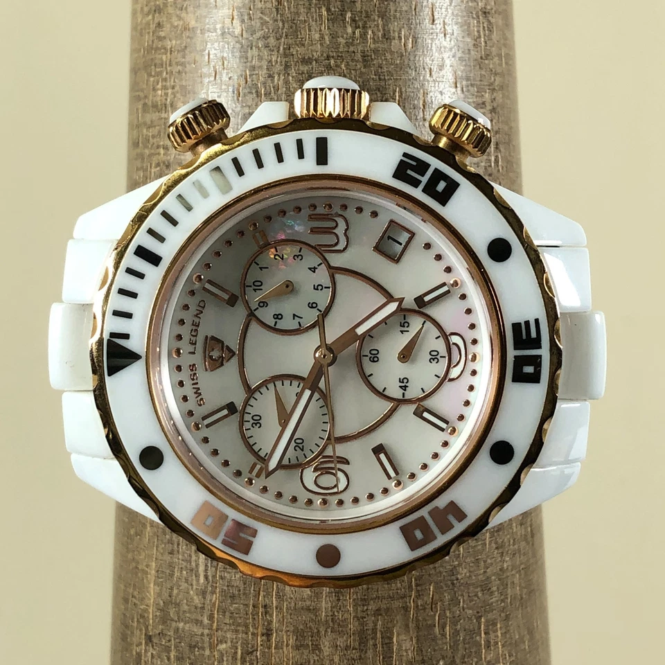 Swiss Legend Karamica女士计时码表白色陶瓷石英表45毫米手表7 1/4 — 第 2/4 张图片