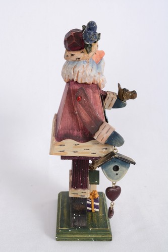 10" Woodworks Roman Inc. Seltener Vintage Weihnachtsmann mit Vögeln und Vogelhäusern - Bild 4 von 9
