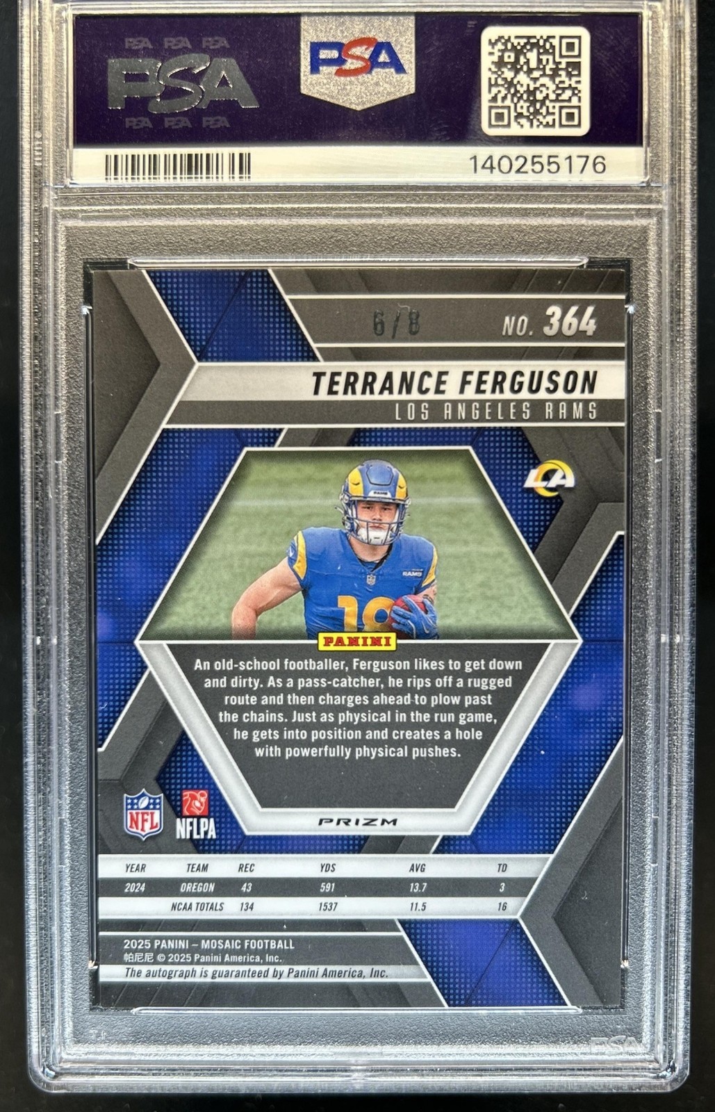 2025 Mosaic Terrance Ferguson Rookie Auto RC Choice Black Gold Prizm #/8 PSA 9 view 2