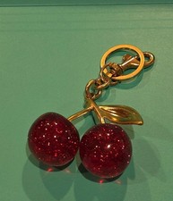 Trendy Cherry Pendant Keychain for Women Cute Decorations Bag Charm, Gold Tone