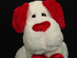 red and white stuffed dog