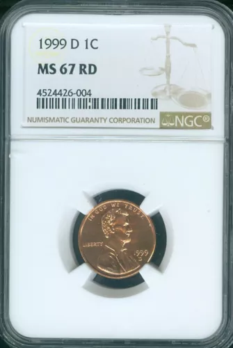 1999 D LINCOLN CENT NGC MS67 RED BUSINESS STRIKE .