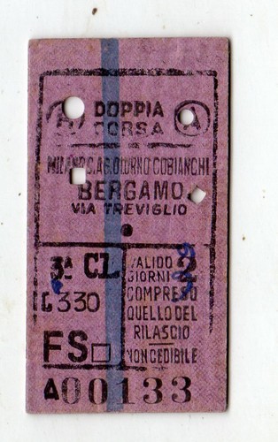 BIGLIETTO FERROVIARIO EDMONSON DOPPIA CORSA  MILANO COBIANCHI BERGAMO   8-4-1949 - Bild 1 von 2