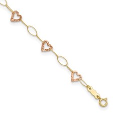 9+1 14K Yellow & Rose Gold Heart Anklet