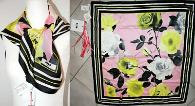 MSGM MILANO AUTHENTIC 35'' x 35'' SILK FLORAL SCARF Made in ITALY $330 Gorgeous 