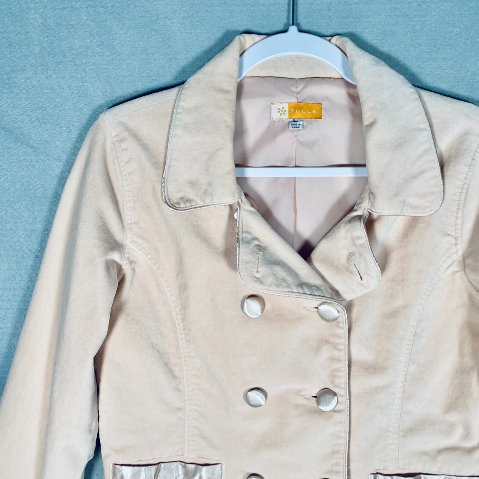 Chaqueta Tul Anthropologie Mujer L Rosa Terciopelo Doble Pecho Recortado Verano Foto 3 de 4