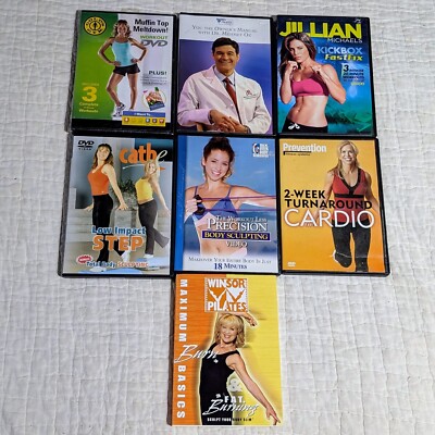 (7) DVDs Workout Health Cardio Dr Oz Cathe Low Impact Gold's Gym Pilates Jillian