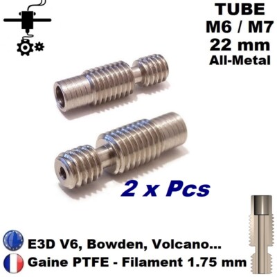 2 x Tube Gorge M6/M7 x 22mm Heat Break E3D, V6, Volcano, Bowden, 3D Drucker
