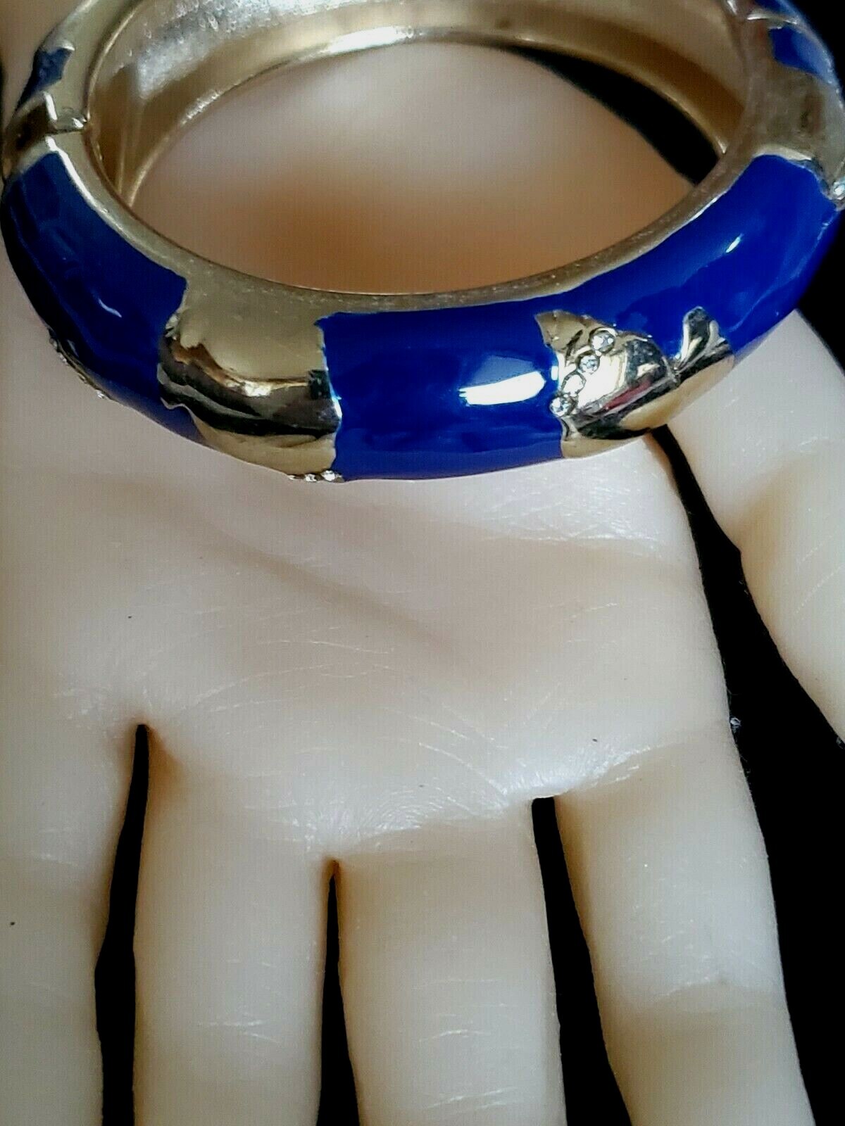 SEQUIN Signed Bangle Enamel Blue Hinged Bracelet - image 6