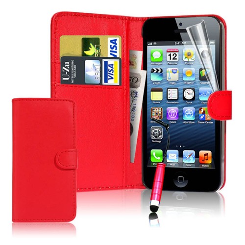 New Flip Wallet Leather Case Cover For Apple iPhone 5 5S Free Screen Protector - Picture 2 of 25