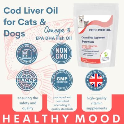 Lebertran 550mg für Haustiere mit Vitamin A und Vitamin D3 Omega 3 EPA DHA Fisch 