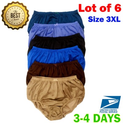 6x New Panties  Briefs Silky Nylon Sissy Sz 3XL Hips 44''-54'' Granny Men Women Da