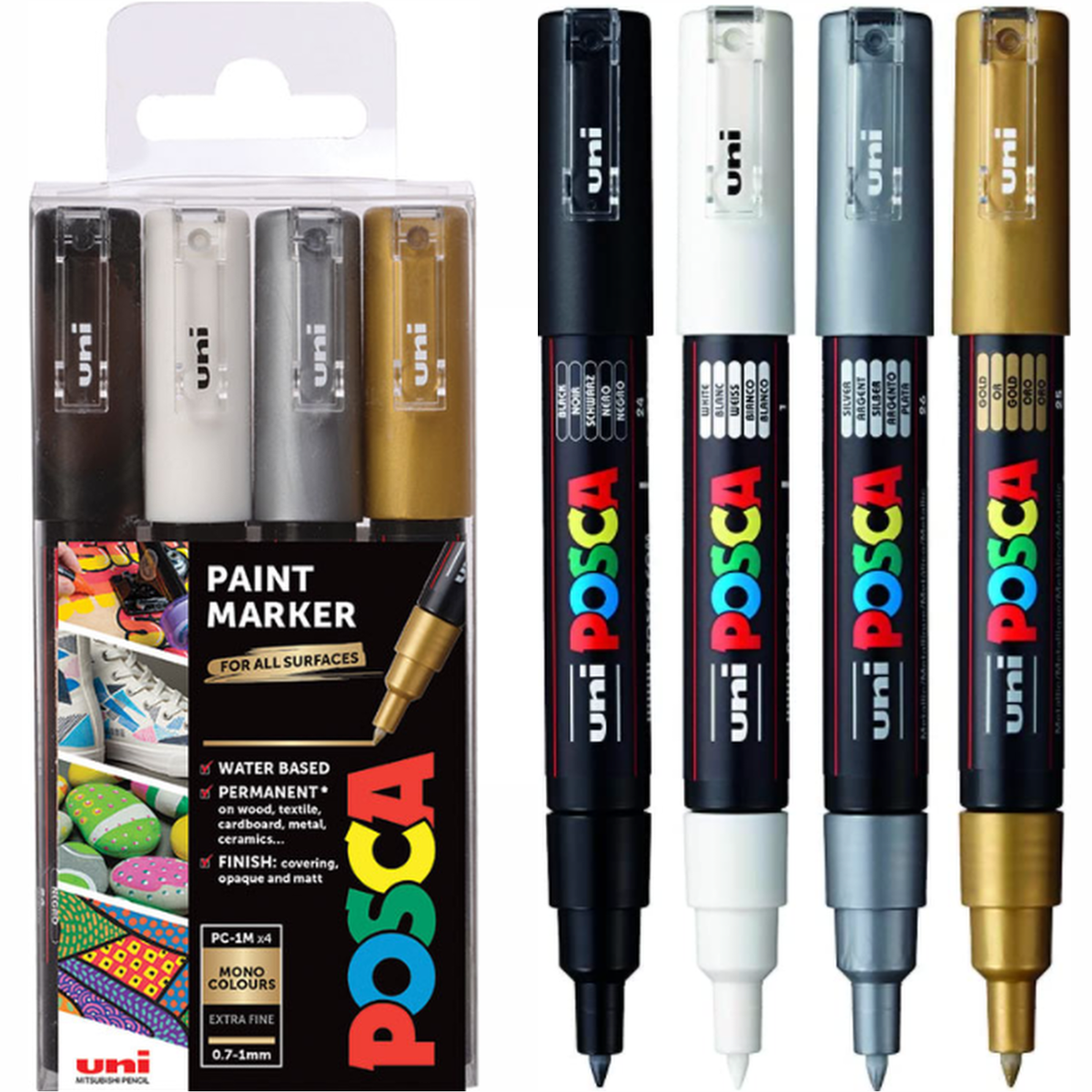 Uni POSCA Marker Pen PC-1M Extra Fine Set of Mono Tones
